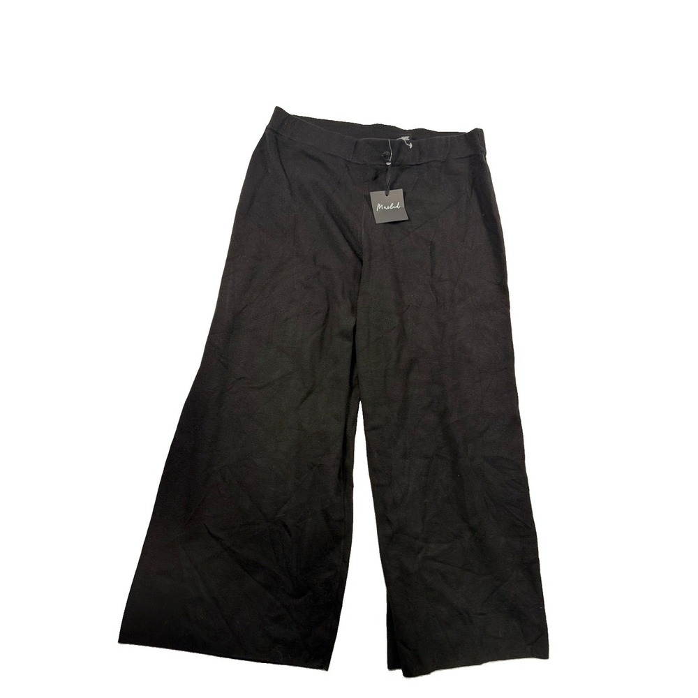Marled Wide Leg Pants Women's 2XL Black Knit Raw Hem NWT Cozy Fall